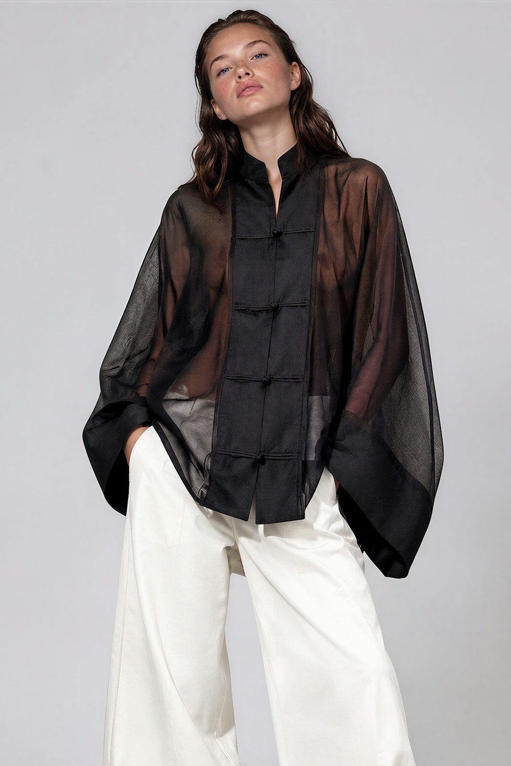 Blouse zijde wijde mouw zwart
