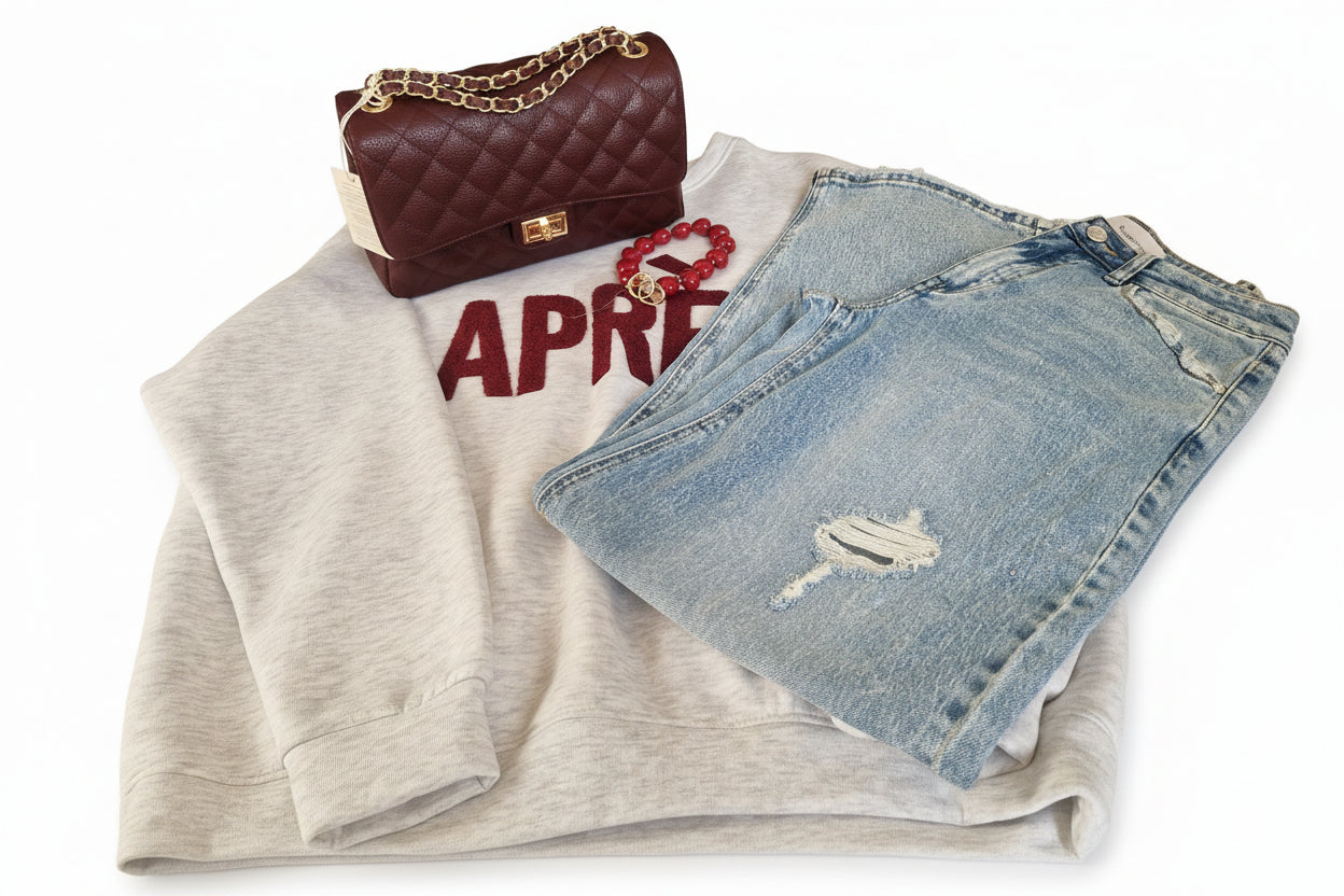 Après Sweater - Grijs met Bordeaux Letters