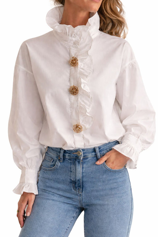 Katoenen Blouse met Gouden Broches