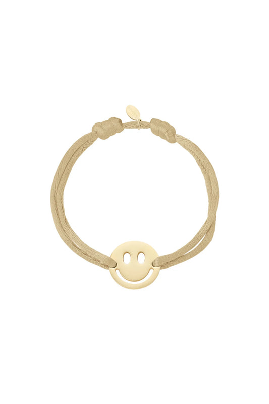 Satijnlook Armband met Smiley - Beige