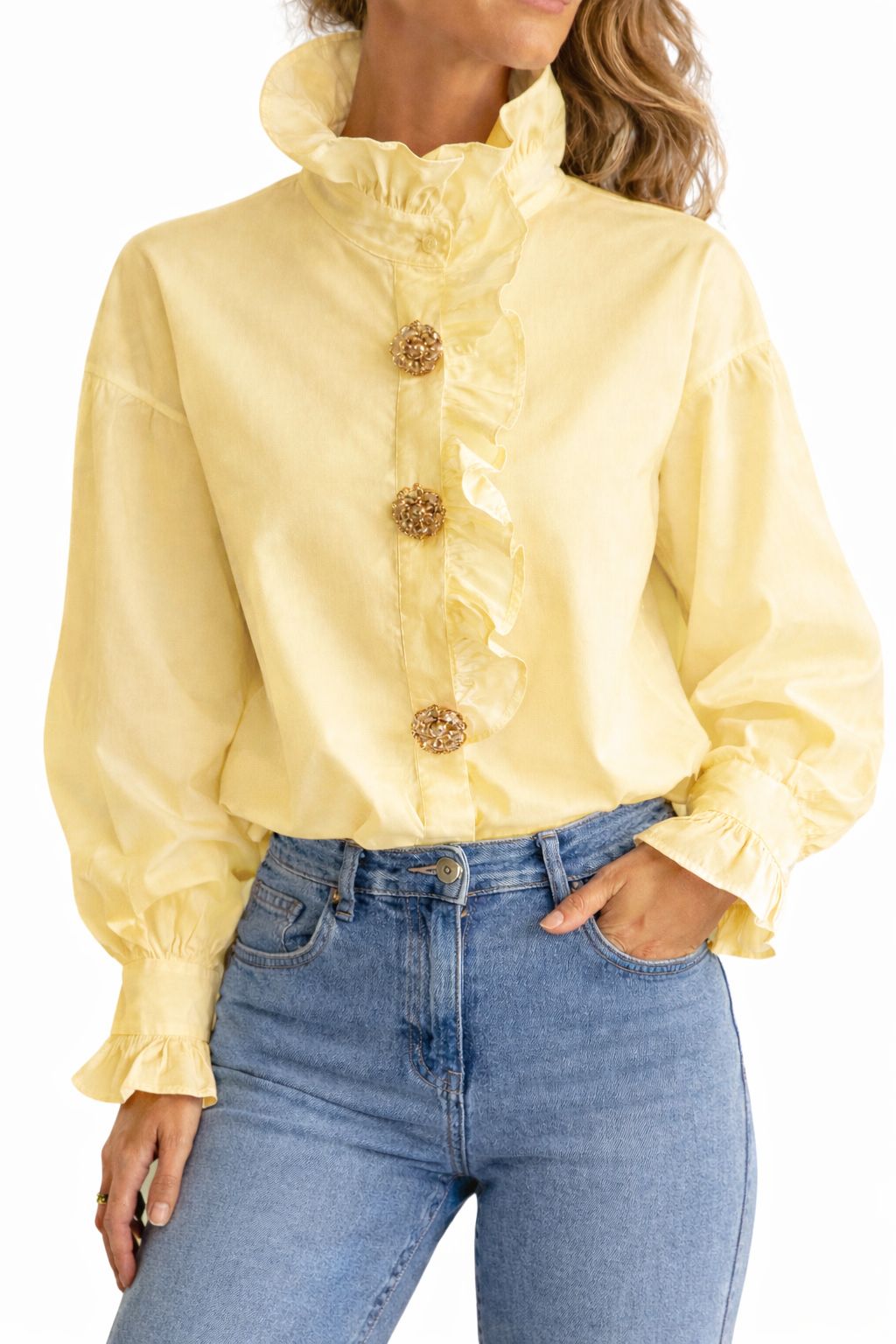 Katoenen Blouse met Gouden Broches