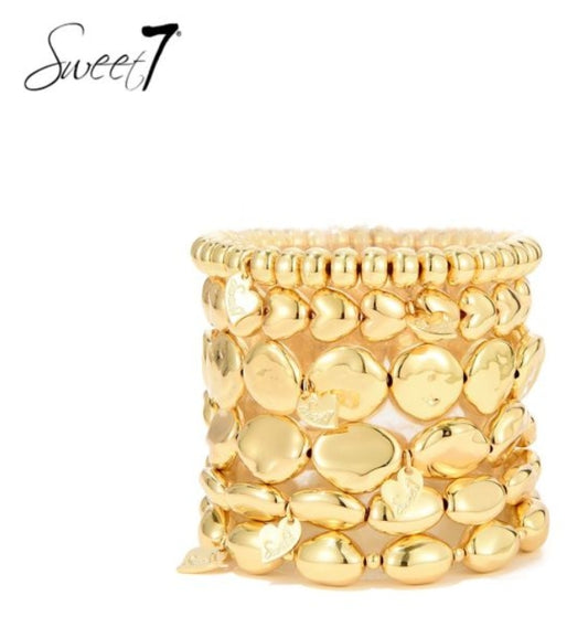 Sweet7 Elastische Armband Goud - 18.5 cm
