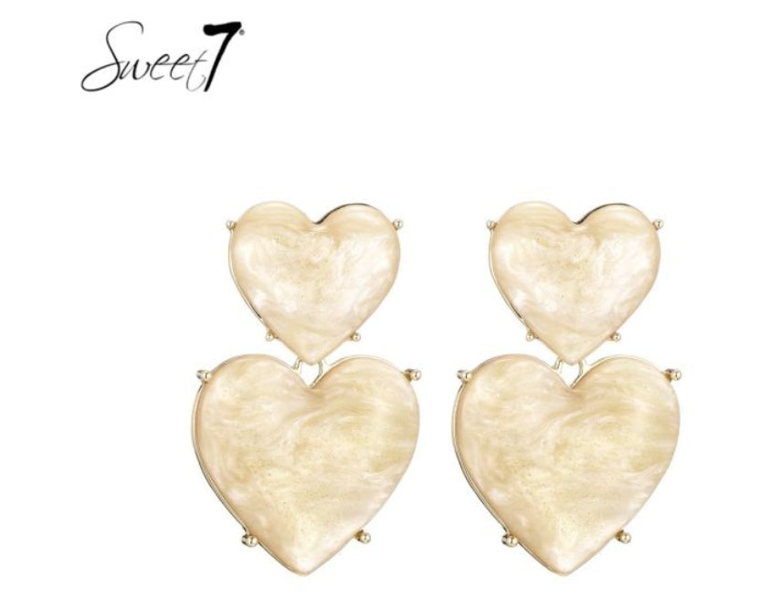 Sweet7 Dubbele Harten Oorbellen – Beige
