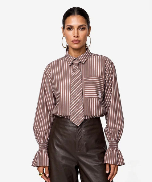 Tayla-tie brown blouse