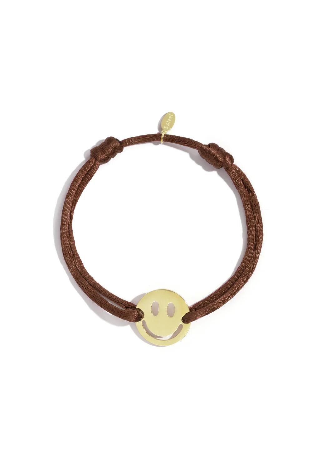 Satijnlook Armband met Smiley - Donkerbruin