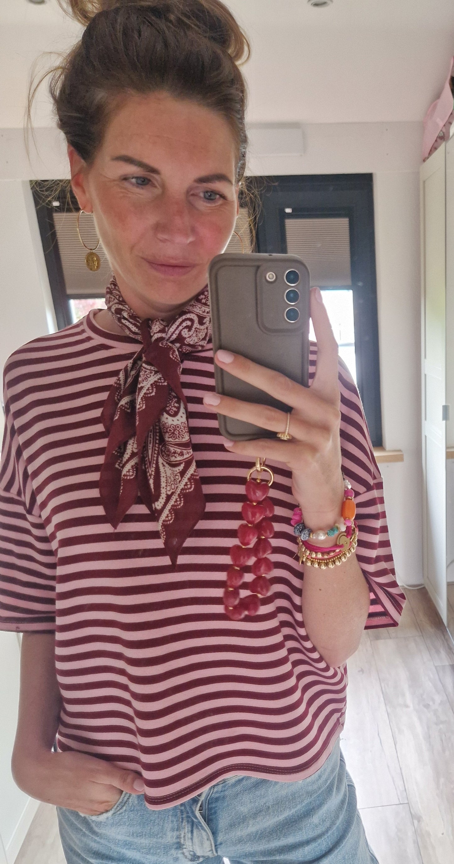 Stripe Tee - Burgundy & Pink